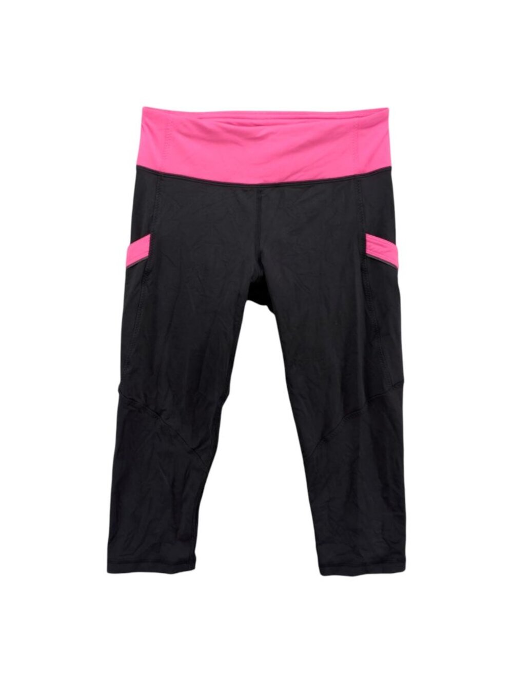 Lululemon Run Mod Moves Crop Leggings Womens Black Pink Yoga Pants Size 4